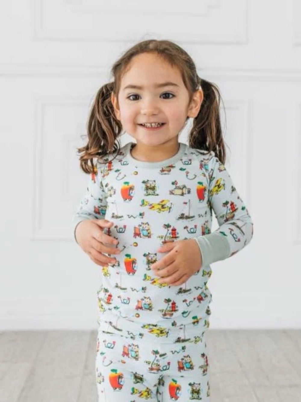 Light Blue Kids' Animal Print Pajama Set - Long Sleeve Two-Piece